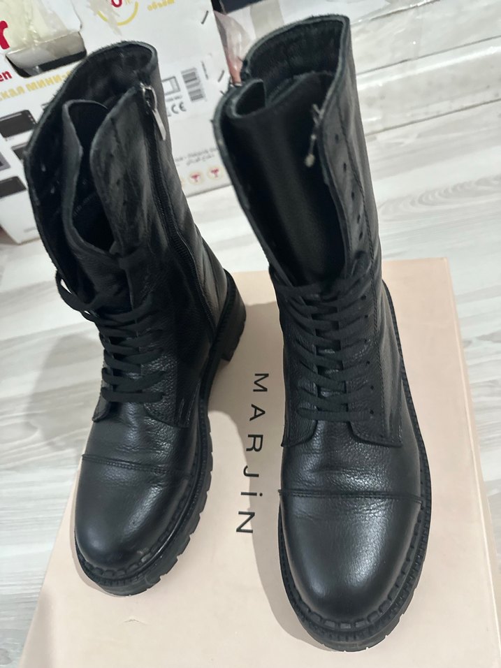 #marjin Siyah Deri Stiletto Topuklu Goth Botlar - Görsel 4