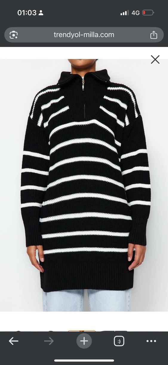 #trendyolmodest Çizgili Yarım Fermuarlı Siyah Triko Kazak - Görsel 2