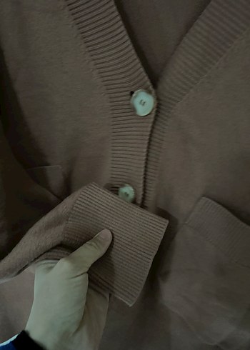 #Mango Düğmeli V Yaka pudra Kadın Süet Kazak - Görsel 3