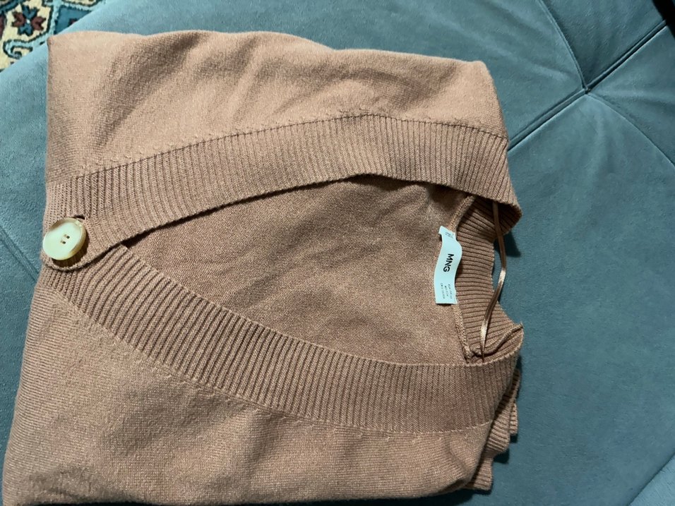 #Mango Düğmeli V Yaka pudra Kadın Süet Kazak - Görsel 4