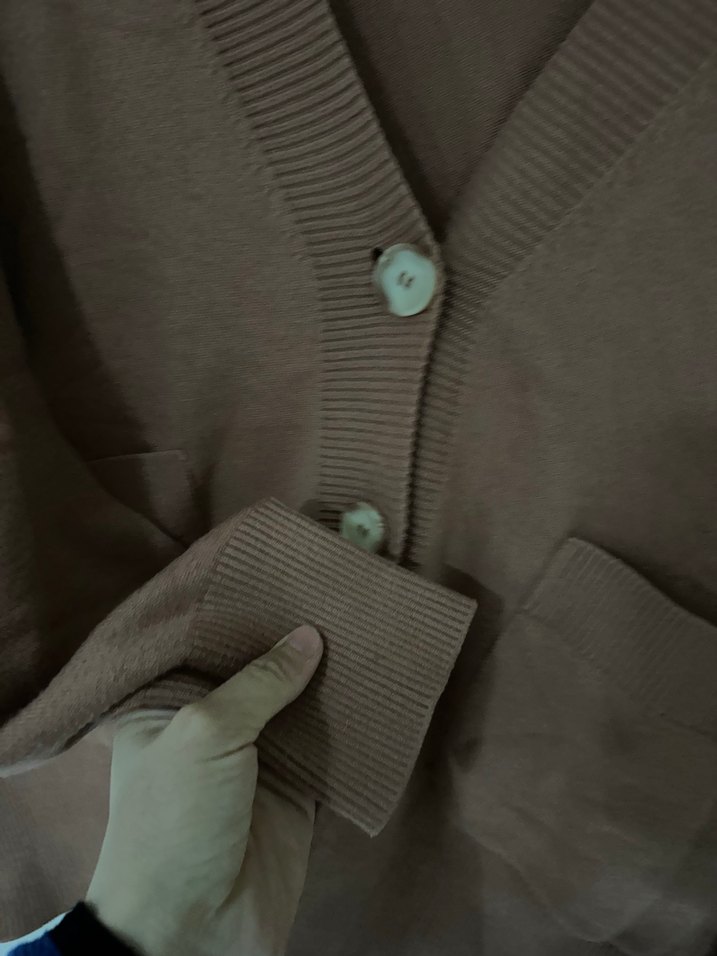 #Mango Düğmeli V Yaka pudra Kadın Süet Kazak - Görsel 3