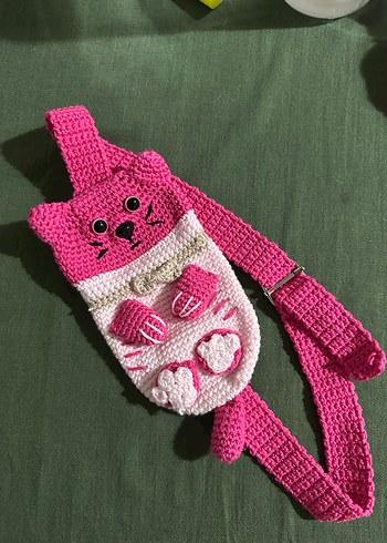 Pembe Örgü Kedili Çocuk Çantası - Görsel 2