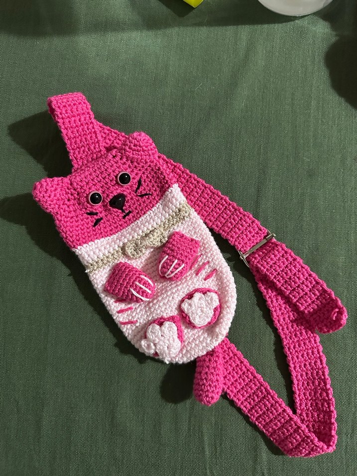 Pembe Örgü Kedili Çocuk Çantası - Görsel 2
