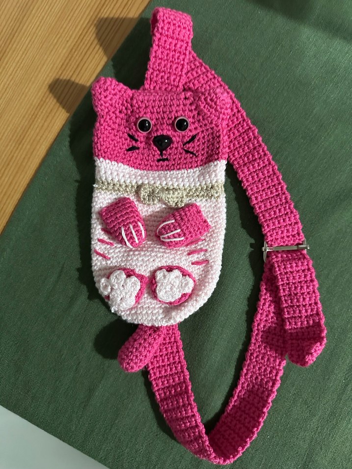 Pembe Örgü Kedili Çocuk Çantası - Görsel 3