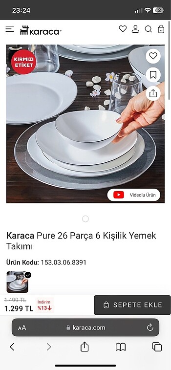 Karaca Pure 12 kişilik yemek takımı