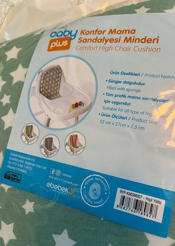 Yeşil Yıldız Desenli Bebek mama Sandalyesi Minderi - Görsel 3