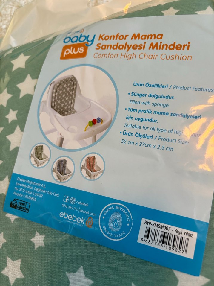 Yeşil Yıldız Desenli Bebek mama Sandalyesi Minderi - Görsel 3