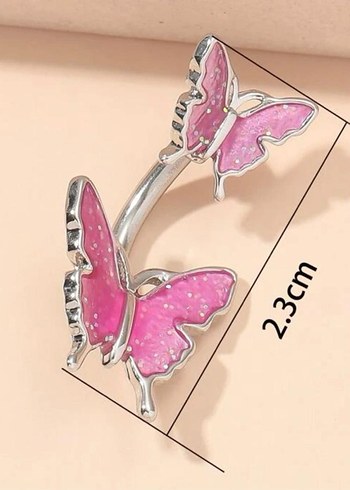 Beden Pembe simli Kelebek piercing
