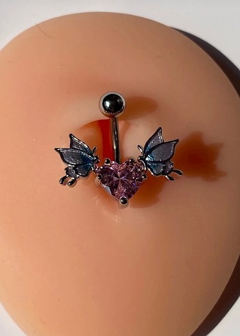 Pembe Kalp Kanatlı Göbek Piercingi - Görsel 7