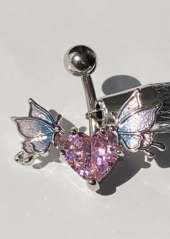 Pembe Kalp Kanatlı Göbek Piercingi - Görsel 4