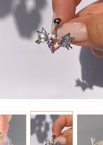 Pembe Kalp Kanatlı Göbek Piercingi - Görsel 2