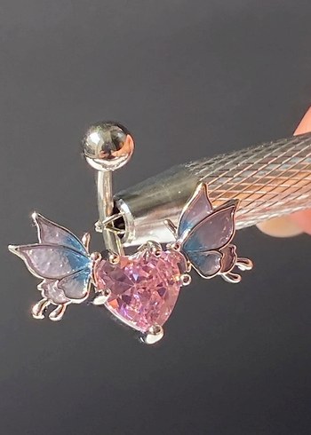 Pembe Kalp Kanatlı Göbek Piercingi - Görsel 3