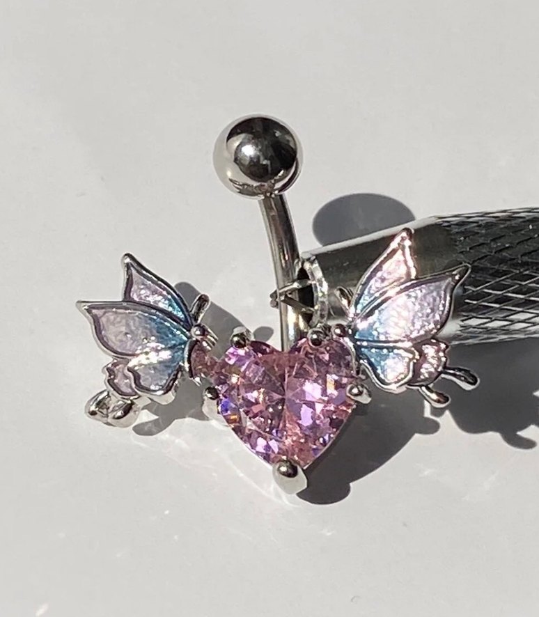 Pembe Kalp Kanatlı Göbek Piercingi - Görsel 4