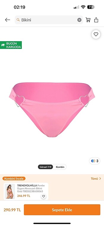 Kalp Detaylı Pembe Bikini Altı