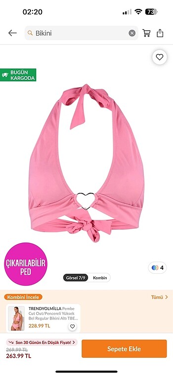 Kalp Detaylı Pembe Bikini Üstü