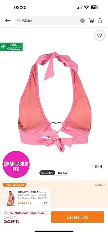 Trendyol & Milla Kalp Detaylı Pembe Bikini Üstü