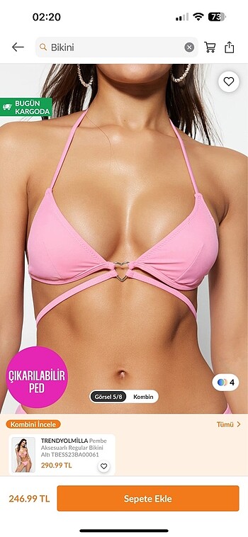 Kalp Detaylı Pembe Bikini Üstü