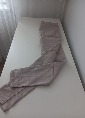 Krem rengi keten pantolon 