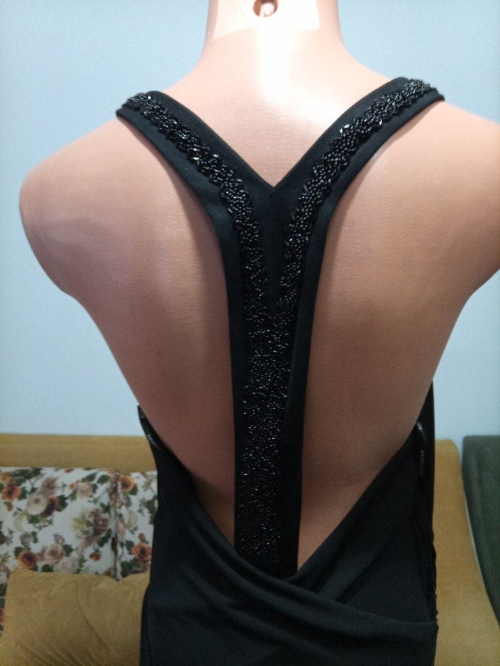 Drapeli V Yaka Siyah Tulum - Görsel 3