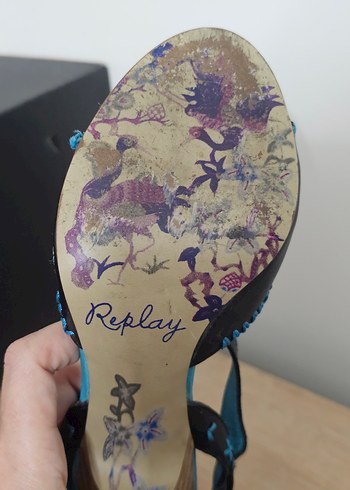 Mavi Nakışlı Bohem İnce Topuklu Ayakkabı - Görsel 4