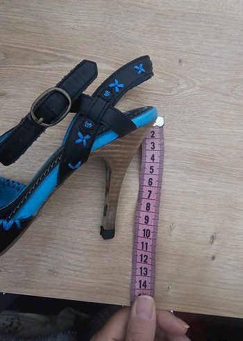 Mavi Nakışlı Bohem İnce Topuklu Ayakkabı - Görsel 7