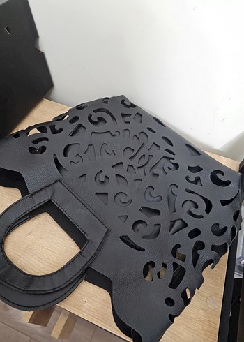 Dantel Detaylı Siyah Gotik Deri Kadın Çanta - Görsel 2