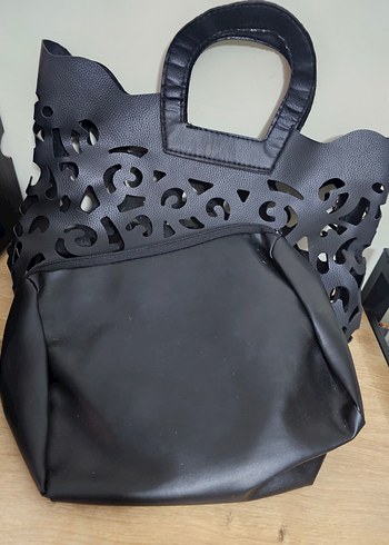 Dantel Detaylı Siyah Gotik Deri Kadın Çanta - Görsel 3