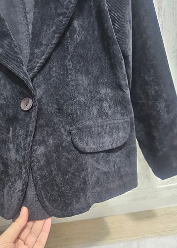 Siyah fitilli kadife Kadın Blazer Ceket - Görsel 2