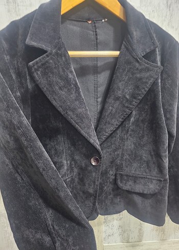 Siyah fitilli kadife Kadın Blazer Ceket - Görsel 3