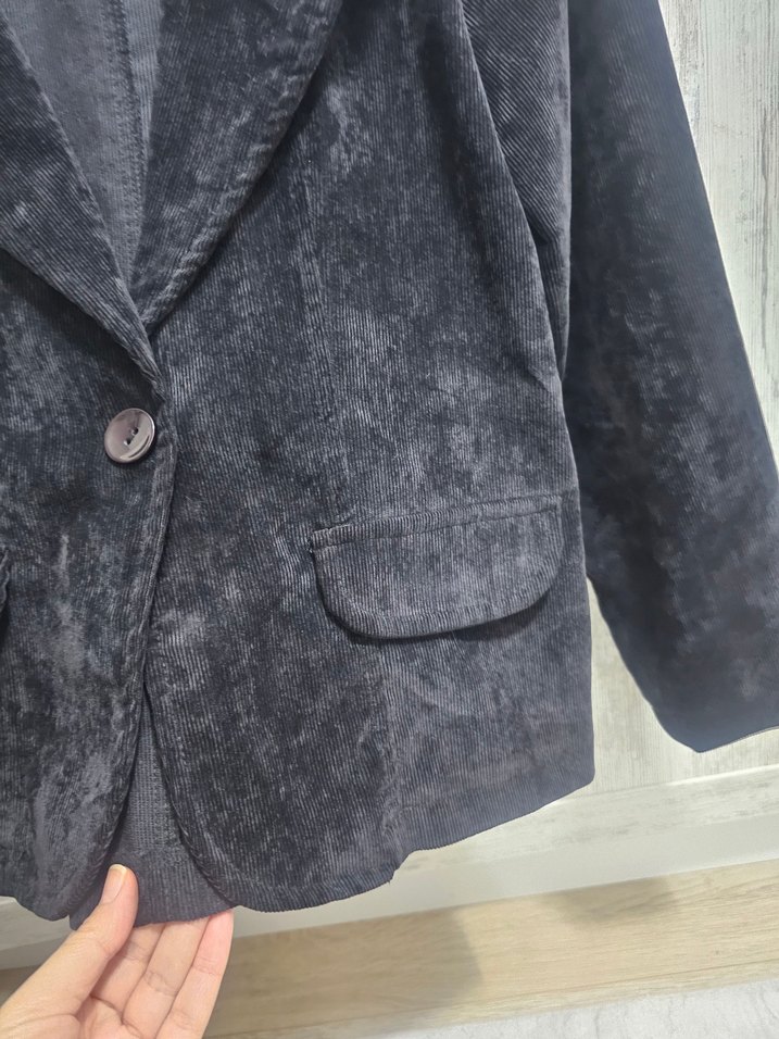 Siyah fitilli kadife Kadın Blazer Ceket - Görsel 2