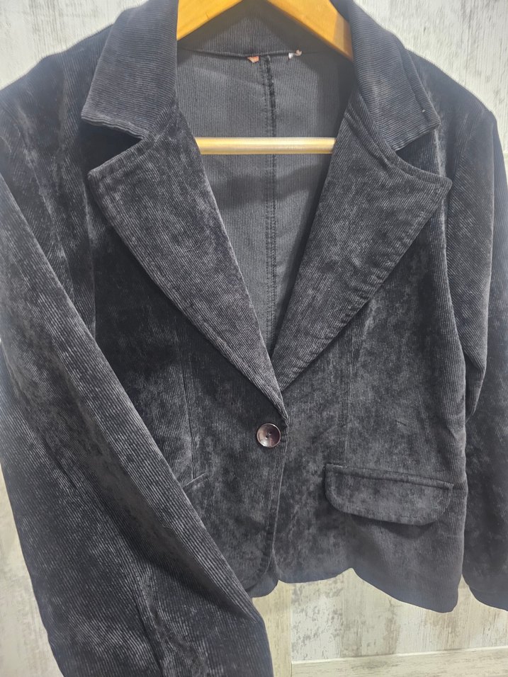 Siyah fitilli kadife Kadın Blazer Ceket - Görsel 3