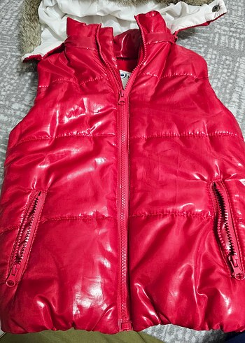 Kız Çocuk Kırmızı Kürklü Street Wear yelek - Görsel 5