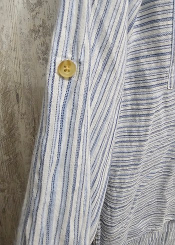 Mavi Çizgili Kadın Pamuklu Gömlek - Görsel 4