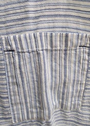 Mavi Çizgili Kadın Pamuklu Gömlek - Görsel 3