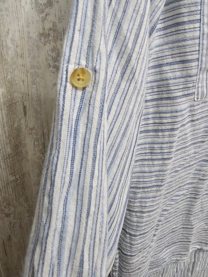 Mavi Çizgili Kadın Pamuklu Gömlek - Görsel 4