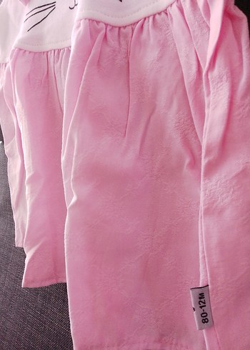 9-12 Ay Beden Kedili Pembe Kız Çocuk Elbisesi