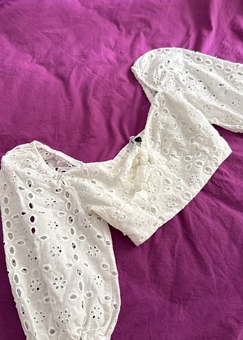 xs Beden beyaz Renk Dantel Detaylı Beyaz Bohem Bluz