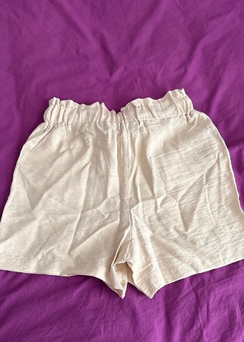 34 Beden Kadın Bej Mini Pamuklu Bol Kesim Şort