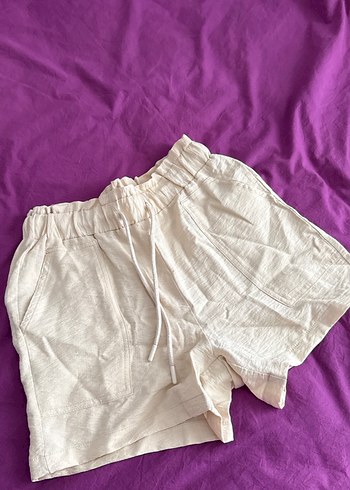 Kadın Bej Mini Pamuklu Bol Kesim Şort