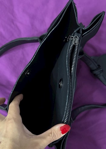 Beden siyah Renk Fermuarlı Siyah Deri Minimalist Kadın Çanta