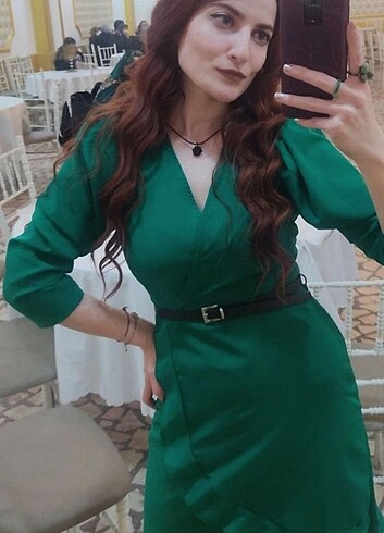 Yeşil Kruvaze Vintage Elbise 