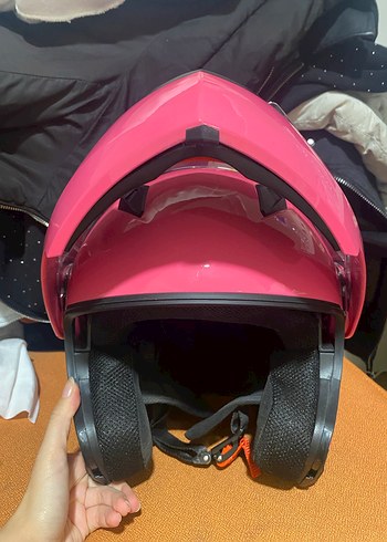 Parlak Pembe Biker Motosiklet Kaskı vizörlü - Görsel 5