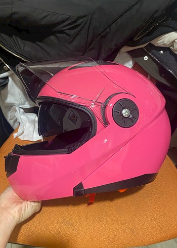 Parlak Pembe Biker Motosiklet Kaskı vizörlü - Görsel 4