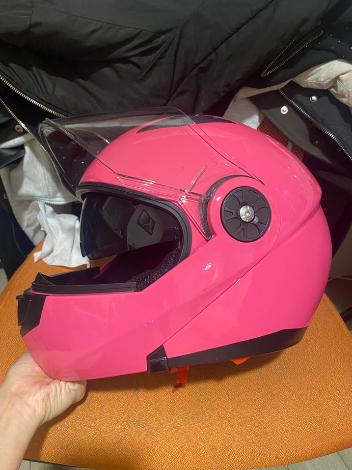 Parlak Pembe Biker Motosiklet Kaskı vizörlü - Görsel 4