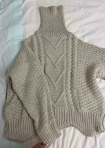 Bej Örgü Boğazlı Kadın Kazak - Görsel 2