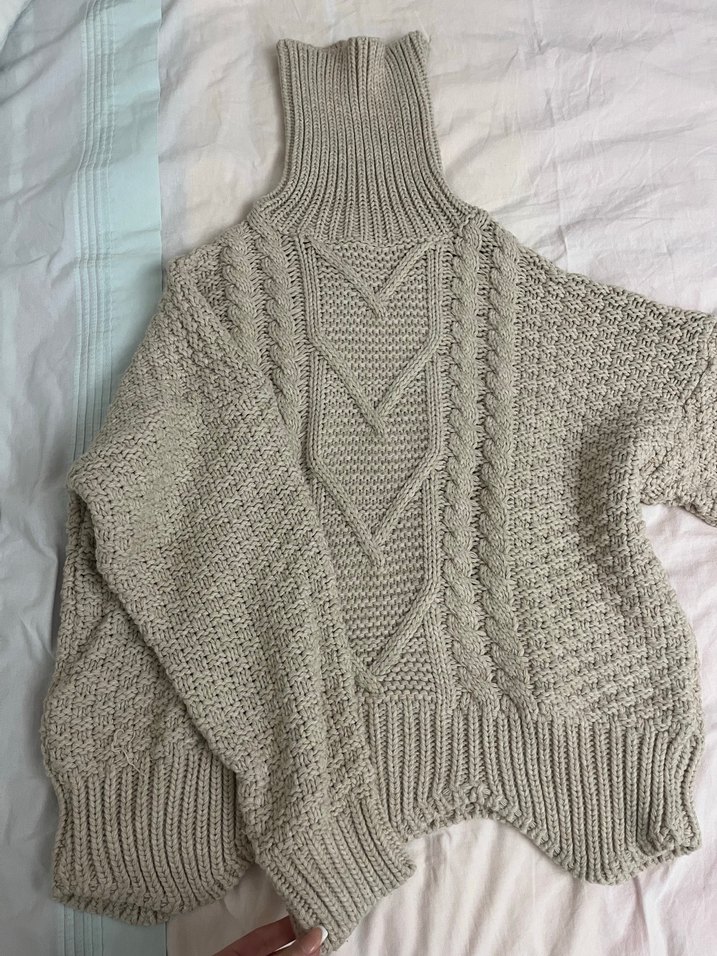 Bej Örgü Boğazlı Kadın Kazak - Görsel 2