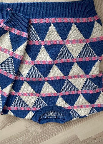 Mavi pembe desen Örgü Kadın Kazak - Görsel 2