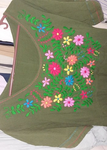 Zara Nakışlı Yeşil Uzun Bohem Kadın Tunik elbise