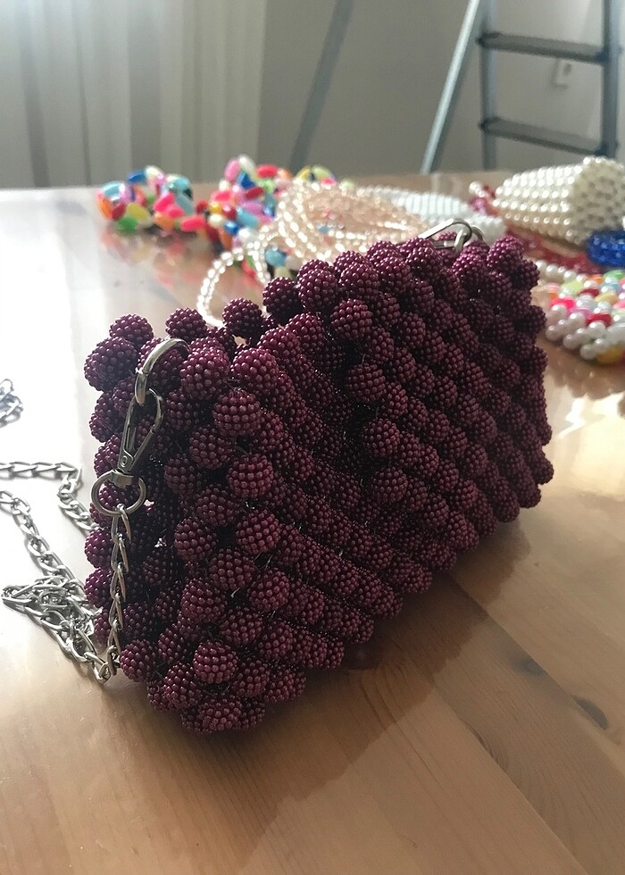 Böğürtlen boncuk çanta - Görsel 3