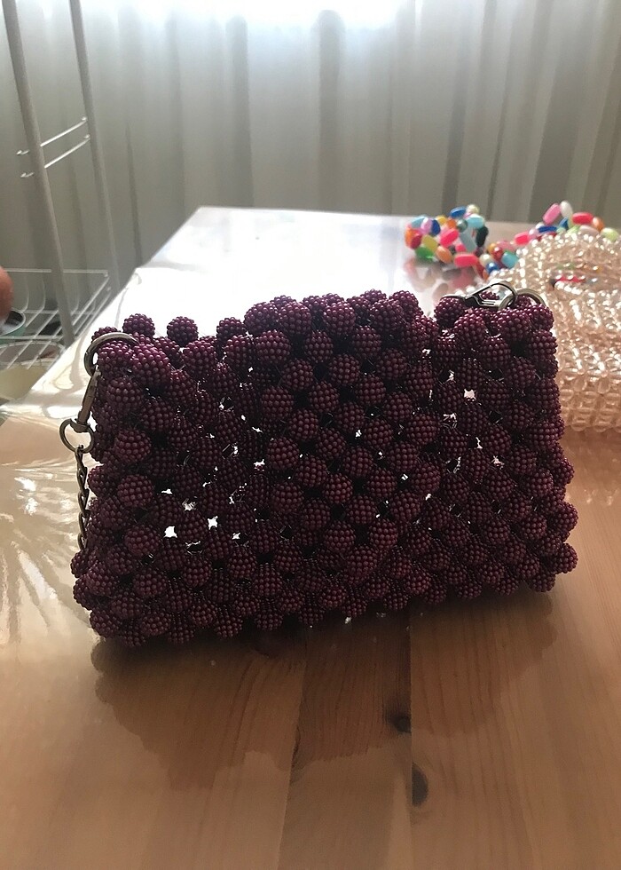 Böğürtlen boncuk çanta - Görsel 4